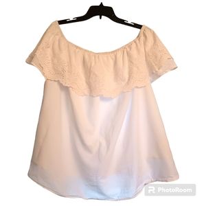 AVA & VIV White Eyelet  Off or On Shoulder Boho Peasant Blouse Size 1X